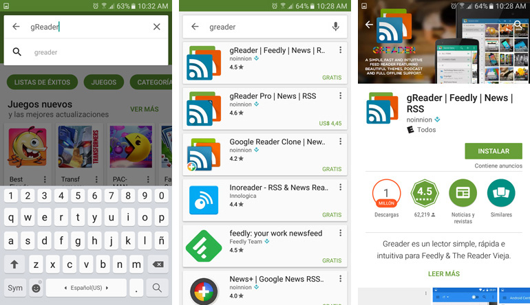 Instalar gReader desde el Play Store