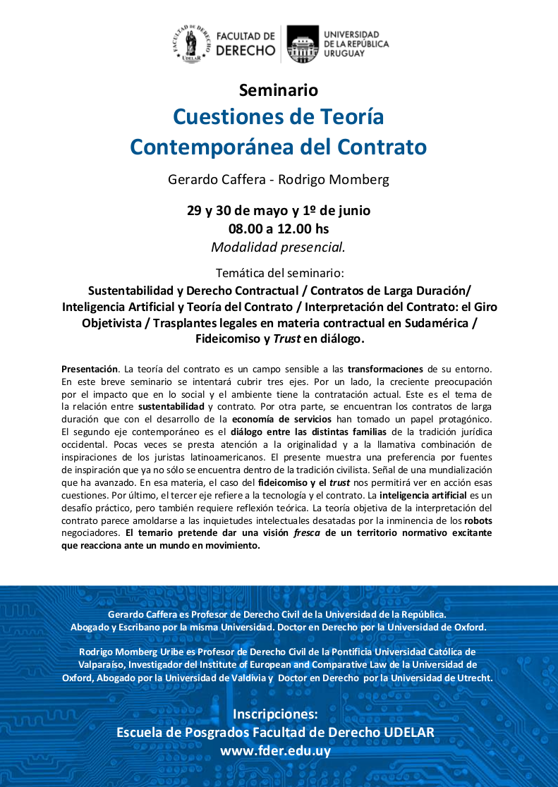 Seminario: Cuestiones de Teoría Contemporánea del Contrato (29 y 30 de mayo y 1º de junio)