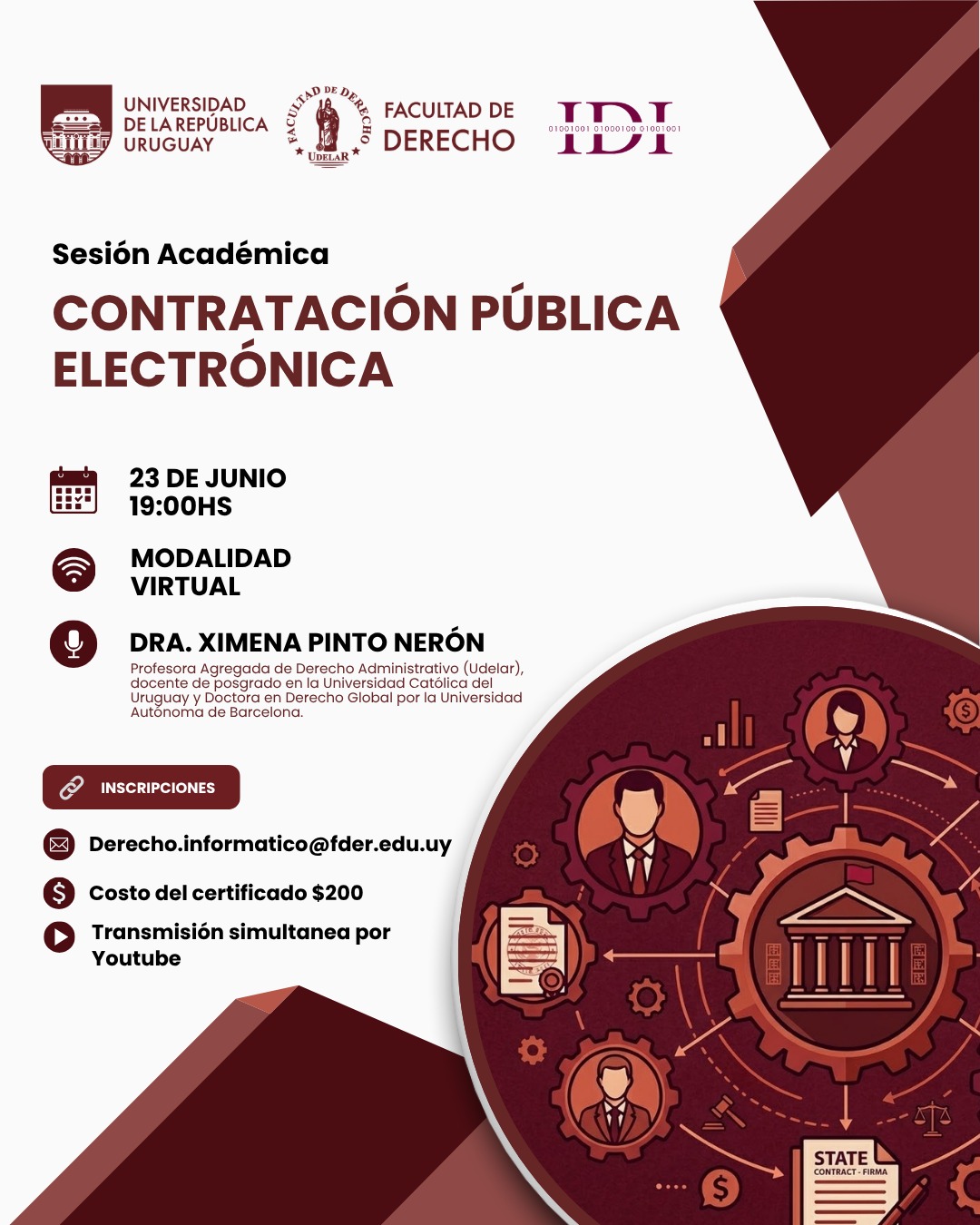 afiche actividad informando sobre la sesión académica del Instituto de Derecho Informático