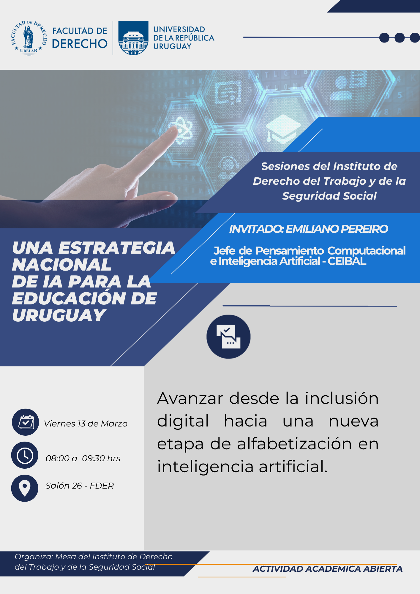 afiche informando de la sesión del Instituto del Derecho del Trabajo y la Seguridad Social